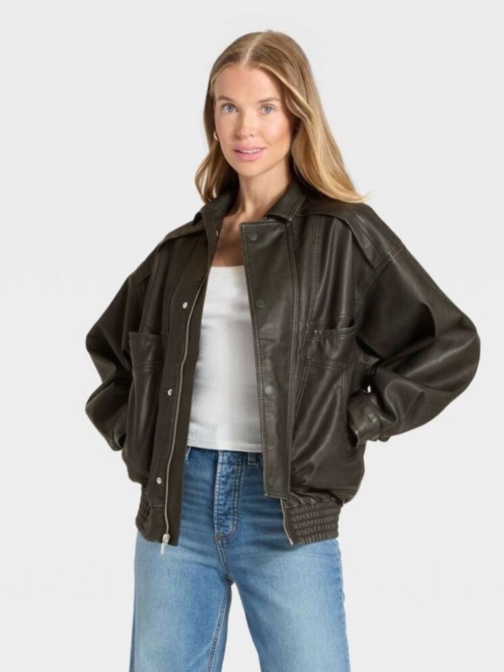 Universal Thread BLACK Faux Leather Bomber Jacket Oversized